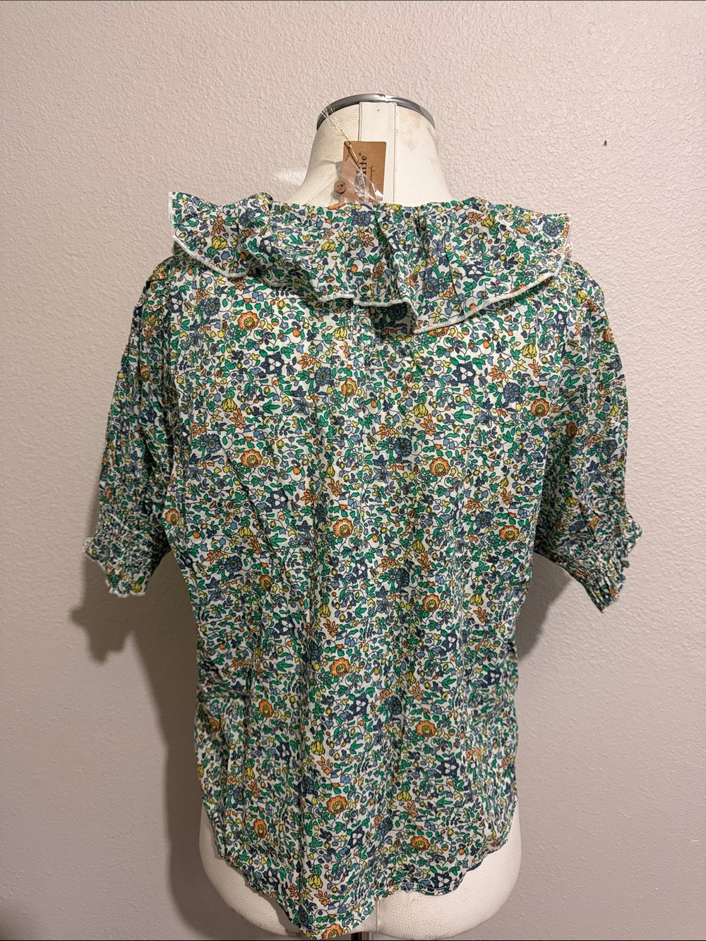 NATURAL LIFE Green Floral Ruffle Button-Down Blouse Bohemian Cottagecore - Picture 5 of 7